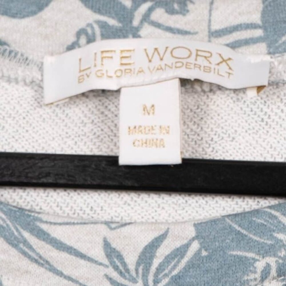 Life Worx Floral Print Top Sweatshirt M Lace Up 3/4 Sleeves Cotton Blue Gray - Picture 5 of 6